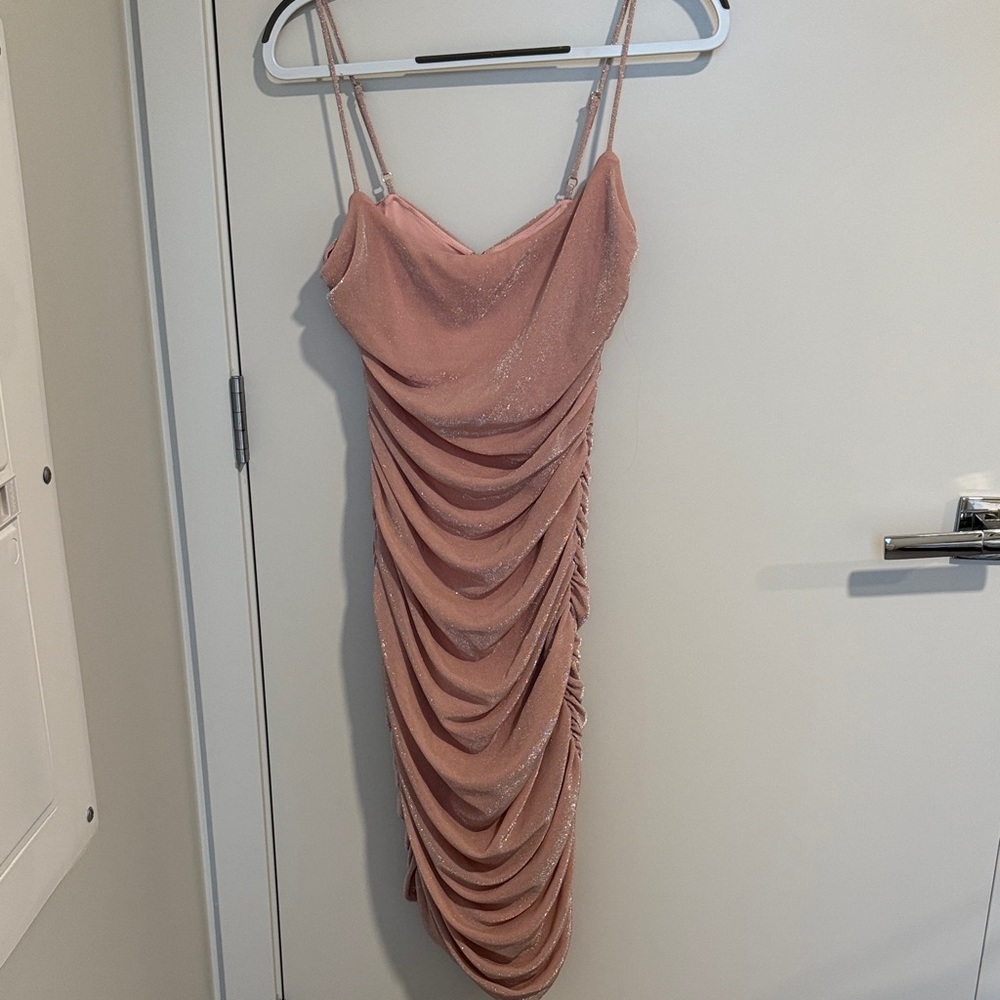 Oh Polly Shimmering Pink Draped Midi Dress